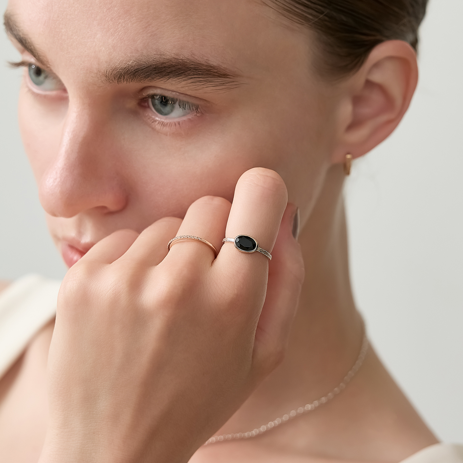 シルバーブラックカルセドニーリング【Colors Ring Series】｜リング